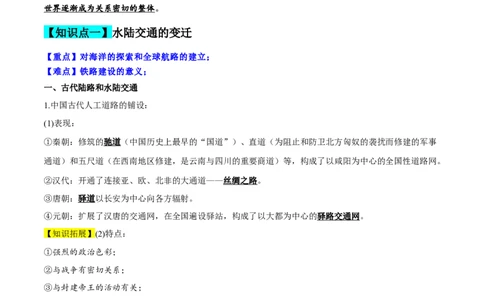 专题22交通与社会变迁；医疗与公共卫生（选择性必修二）-口袋书2024年高考历史一轮复习知识清单_07高考历史_新高考复习资料_2024年新高考复习资料_一轮复习资料