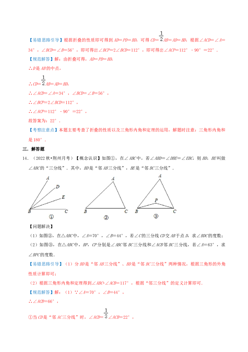 专题19三角形的内角和综合题（解析版）_北师大初中数学_8上-北师大版初中数学_旧版_06专项讲练_培优方案2022-2023学年八年级数学上册章节重点复习考点讲义（北师大版）