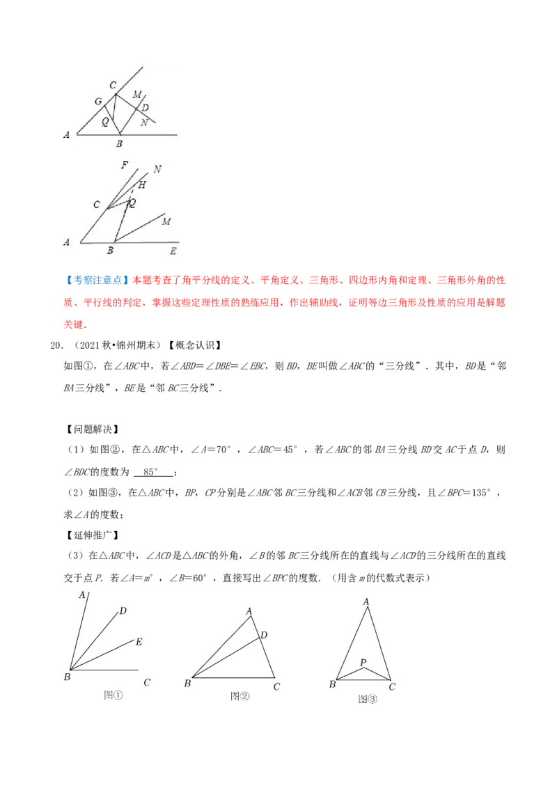专题19三角形的内角和综合题（解析版）_北师大初中数学_8上-北师大版初中数学_旧版_06专项讲练_培优方案2022-2023学年八年级数学上册章节重点复习考点讲义（北师大版）