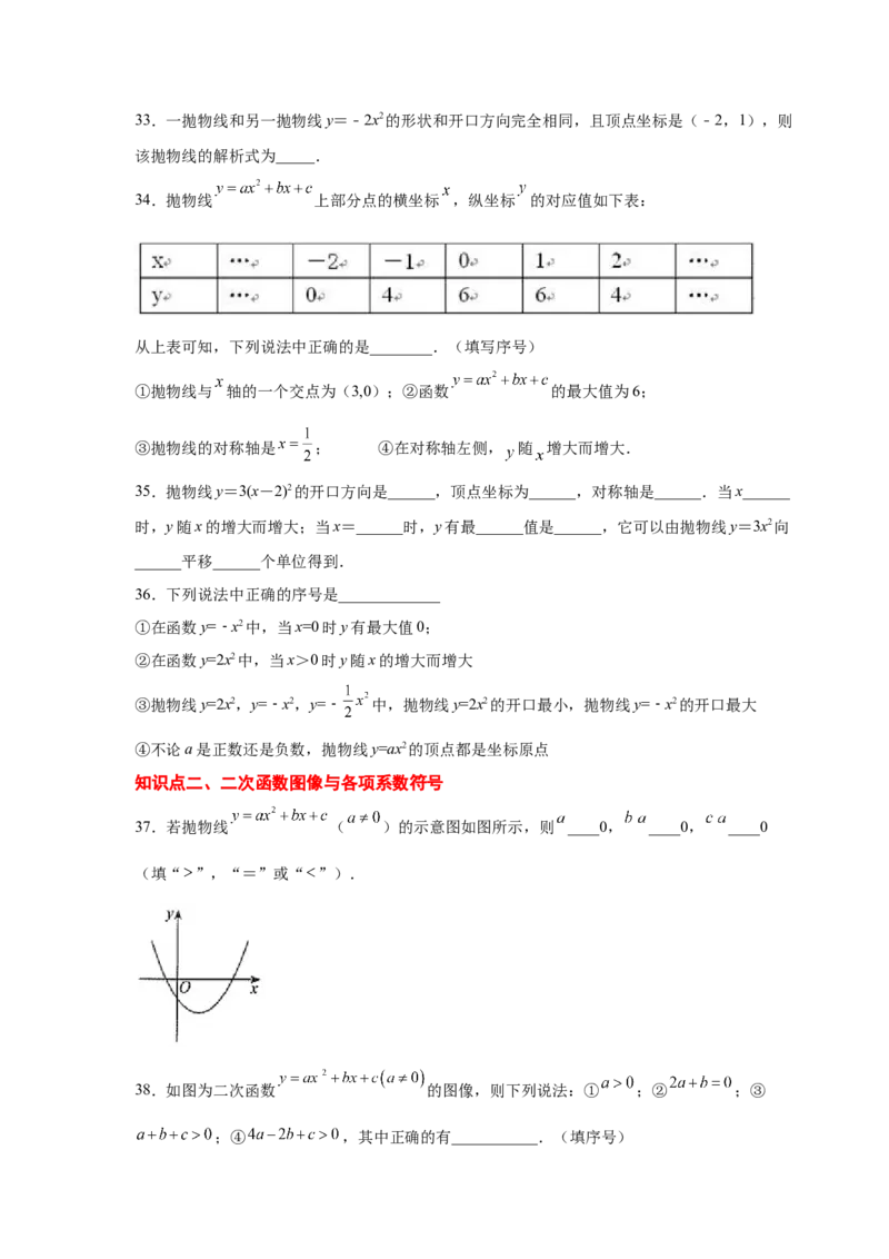 专题2.31二次函数知识点分类专题训练（基础篇）（专项练习2）-2_北师大初中数学_9下-北师大版初中数学_05习题试卷_1课时练习_同步练习（第2套）