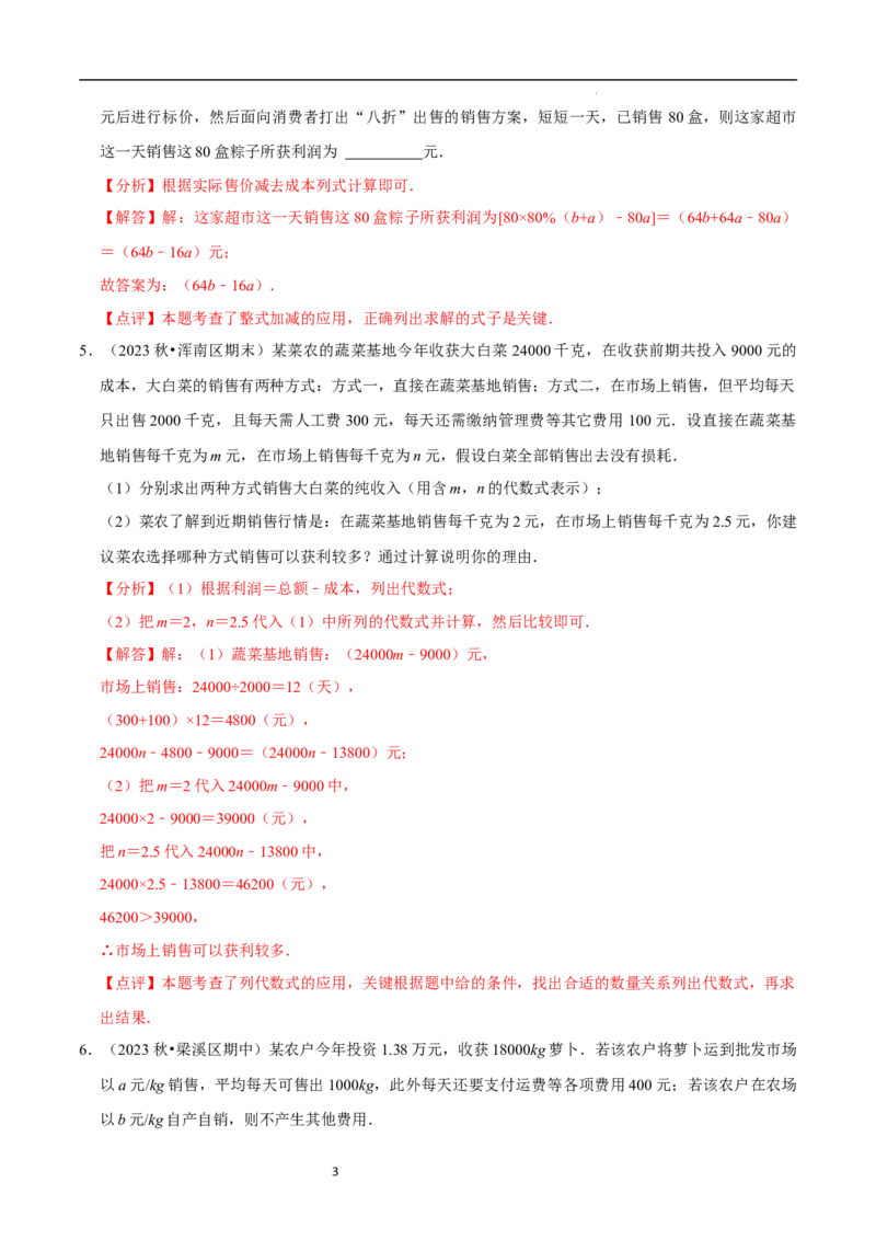 专题整式的加减的实际应用（6大题型提分练）（解析版）_北师大初中数学_7上-北师大版初中数学_7上-初中数学北师大（2024新版）持续更新_03课件+练习