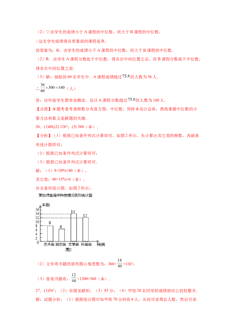 专题6.3《数据的分析》全章复习与巩固（巩固篇）（专项练习）-2021-2022学年八年级数学上册基础知识专项讲练（北师大版）_北师大初中数学_8上-北师大版初中数学_旧版_06专项讲练