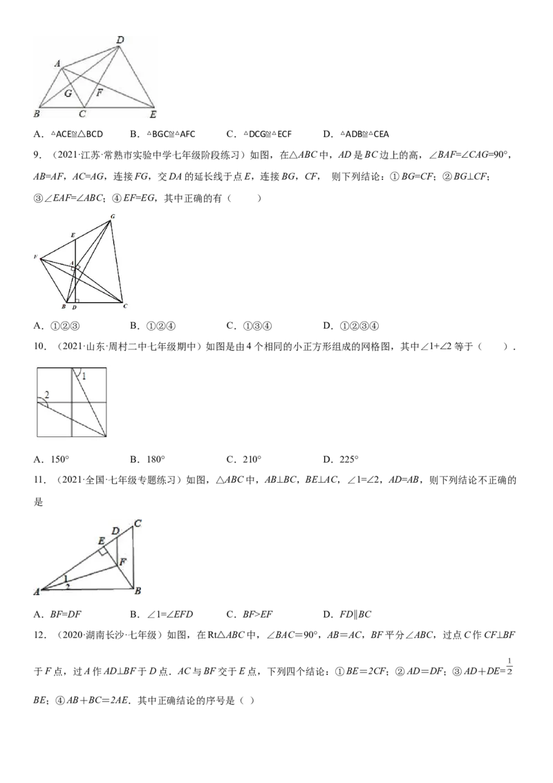 专题强化训练二全等三角形的判断和性质各类问题-七年级数学下册《考点&bull;题型&bull;技巧》精讲与精练高分突破（北师大版）_北师大初中数学_7下-北师大版初中数学_06专项讲练