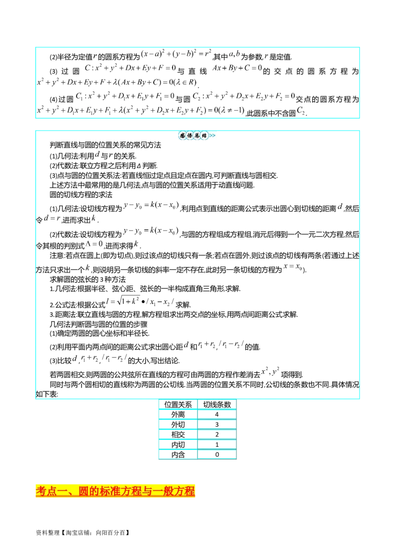 专题28圆的方程及直线、圆的位置关系（教师版）_02高考数学_通用版（老高考）复习资料_2024年复习资料_完备战2024年高考数学一轮复习考点帮（全国通用）_核心考点讲练