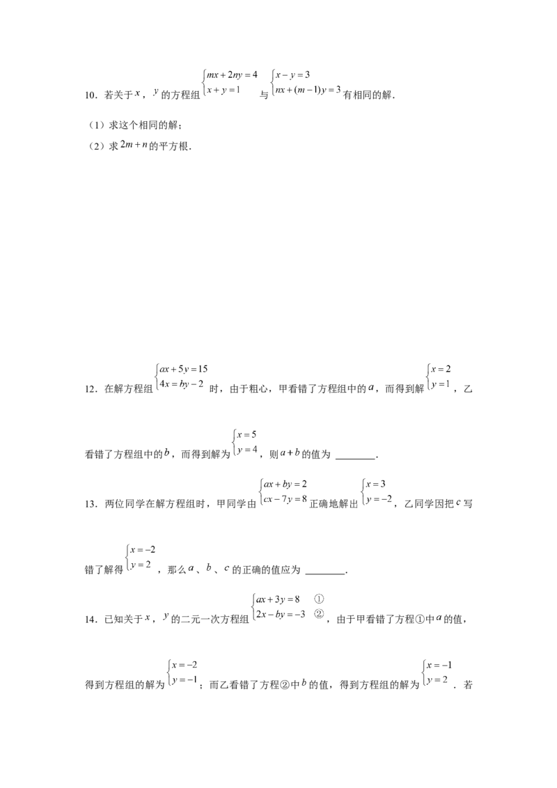 专题5.2二元一次方程组的综合运用（强化）（原卷版）_北师大初中数学_8上-北师大版初中数学_旧版_06专项讲练