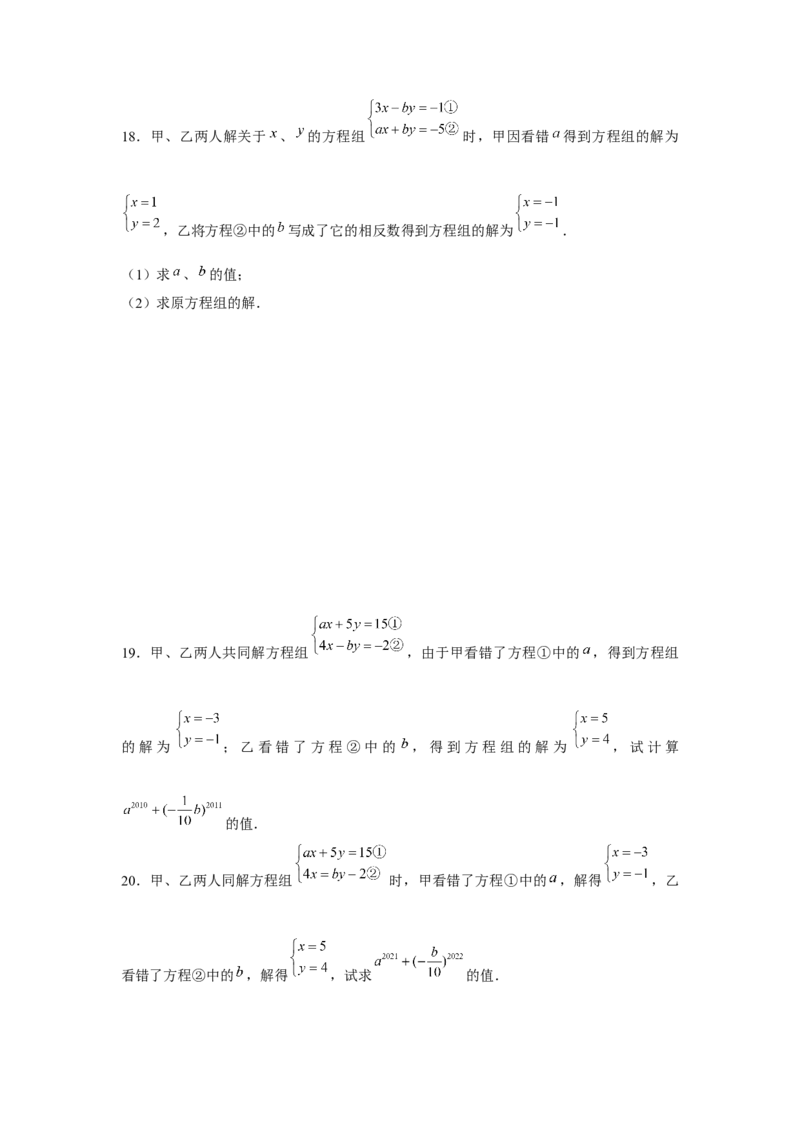 专题5.2二元一次方程组的综合运用（强化）（原卷版）_北师大初中数学_8上-北师大版初中数学_旧版_06专项讲练
