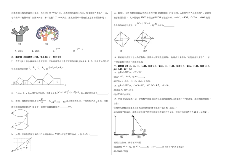 八上数学第一章勾股定理测试&middot;提升卷（考试版A3）_北师大初中数学_8上-北师大版初中数学_初中数学北师大8上-2025秋季新版_第二套推荐25_07习题试卷_单元测试卷