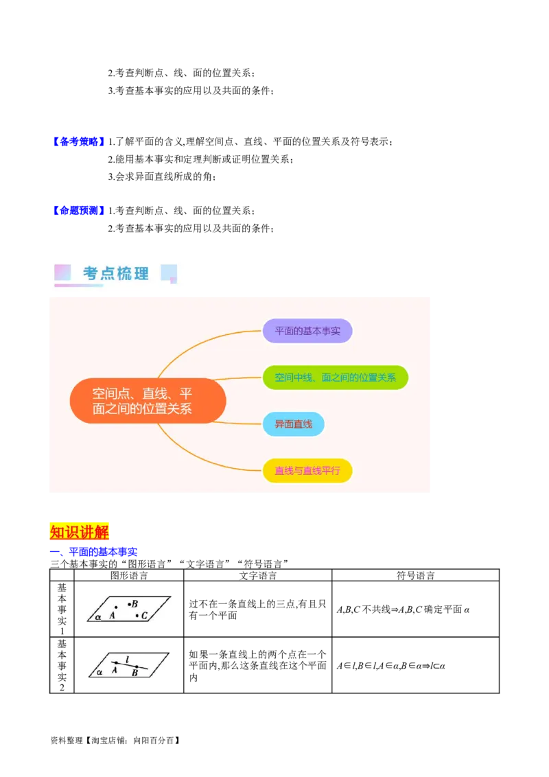 专题21空间点、直线、平面之间的位置关系（教师版）_02高考数学_通用版（老高考）复习资料_2024年复习资料_完备战2024年高考数学一轮复习考点帮（全国通用）_核心考点讲练