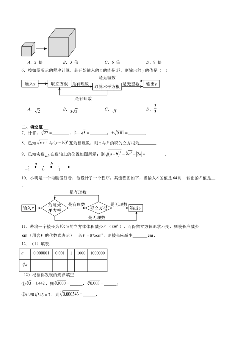 专题2.4立方根（高效培优讲义）（学生版）_北师大初中数学_8上-北师大版初中数学_初中数学北师大8上-2025秋季新版_第二套推荐25_08专项讲练_北师大版2025秋培优专项讲义（更新中）