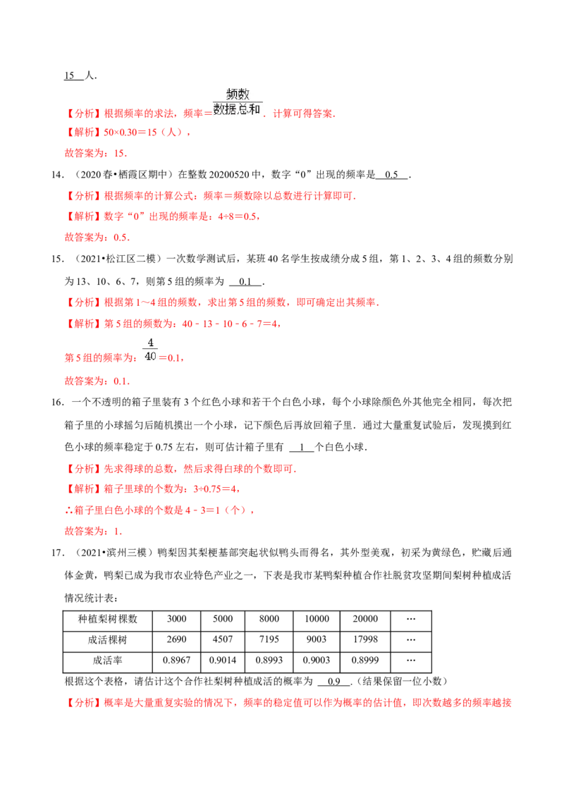 专题6.2频率的稳定性-七年级数学下册尖子生同步培优题典（解析版）北师大版_北师大初中数学_7下-北师大版初中数学_7下-初中数学北师大版（旧版）赠送_05习题试卷_1课时练习