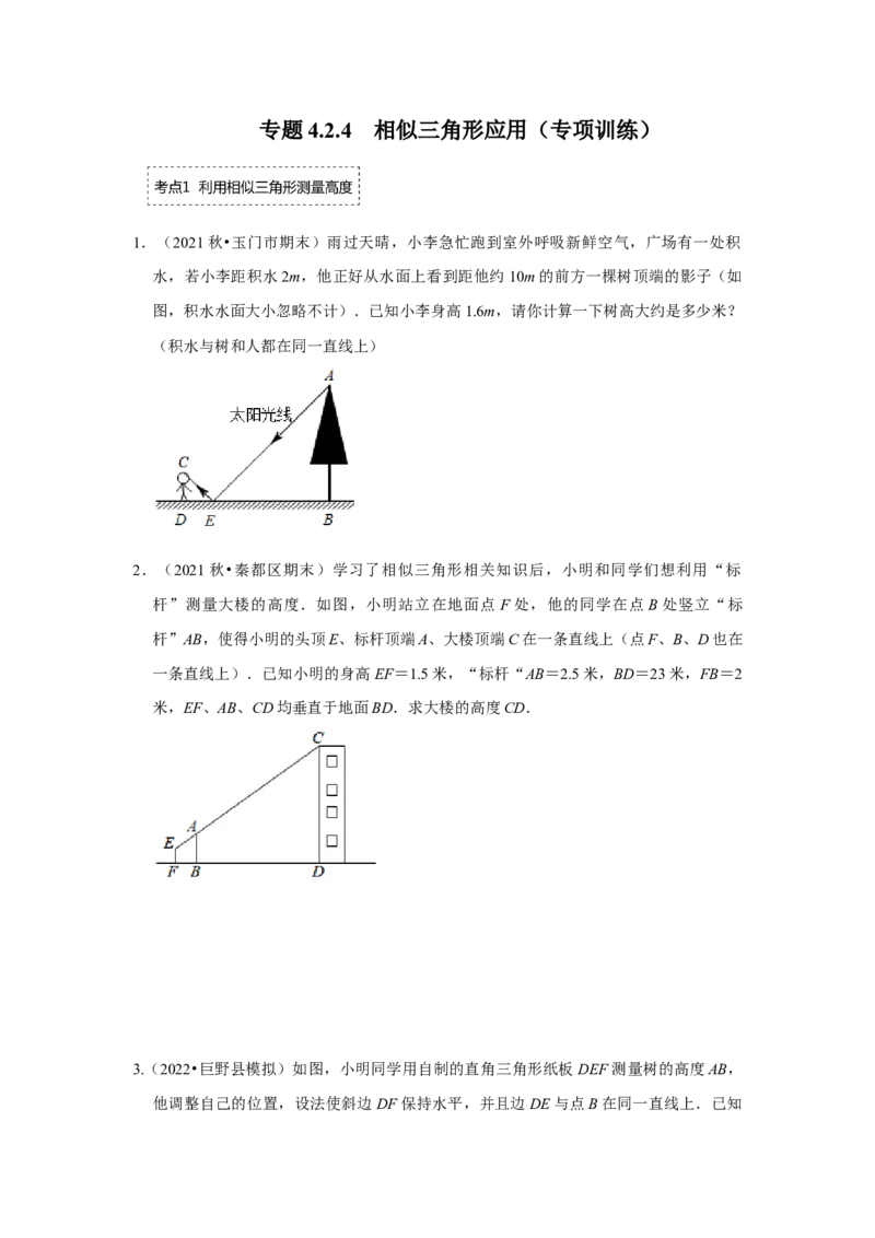 专题4.2.4相似三角形的应用（专项训练）-2022-2023学年九年级数学上册《同步考点解读&bull;专题训练》（北师大版）_北师大初中数学_9上-北师大版初中数学_06专项讲练