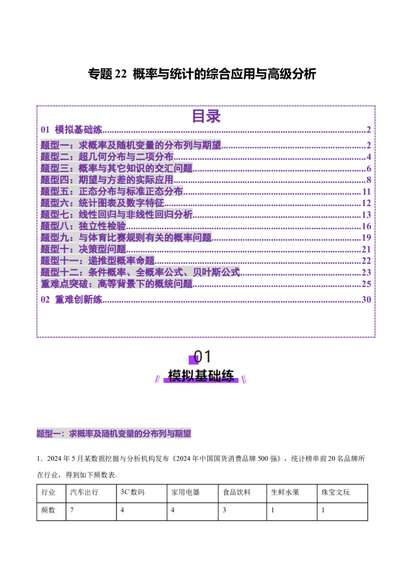 专题22概率与统计的综合应用与高级分析（练习）（解析版）_02高考数学_2025年新高考资料_二轮复习_上好课2025年高考数学二轮复习讲练测（新高考通用）3379306