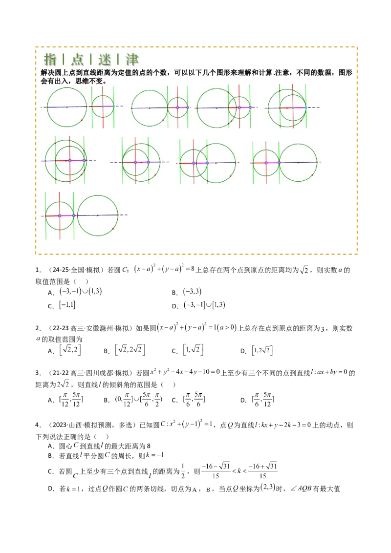 专题21圆与直线综合（原卷版）_02高考数学_2025年新高考资料_一轮复习_上好课2025年高考数学一轮复习知识清单3246850_题型必备&middot;冲高分