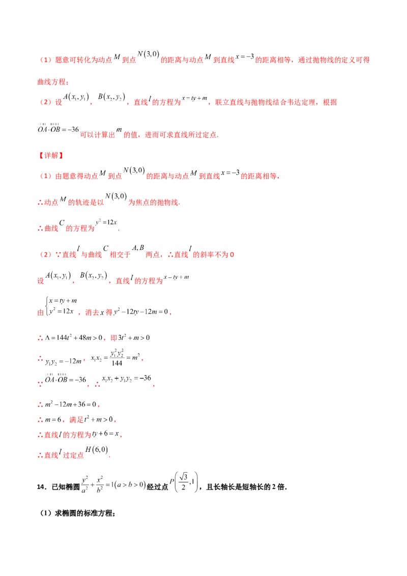 专题30圆锥曲线求过定点大题100题(解析版)_02高考数学_新高考复习资料_2022年新高考资料_千题百练2022高考数学
