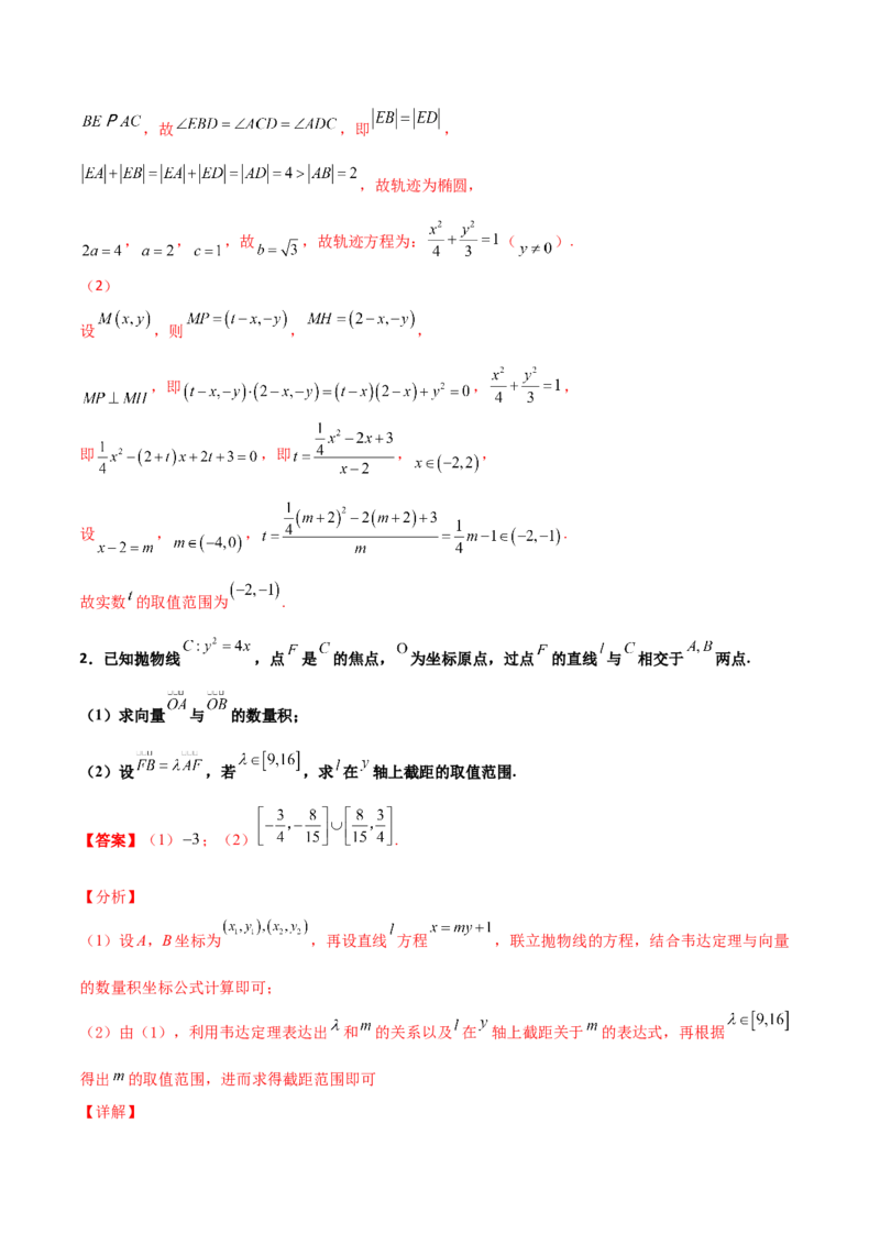 专题28圆锥曲线求范围及最值六种类型大题100题(解析版)_02高考数学_新高考复习资料_2022年新高考资料_千题百练2022高考数学