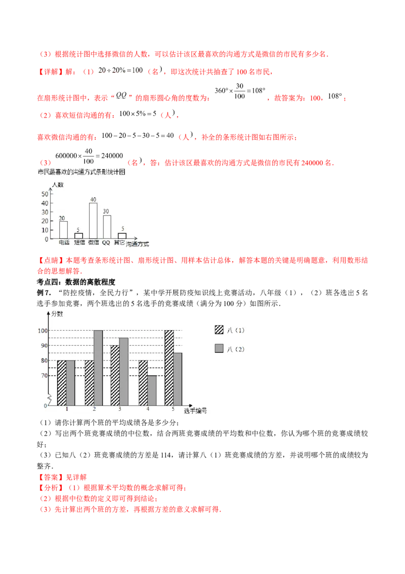 专题12：数据的分析（解析版）-2021-2022学年八年级数学上册基础考点专题培优训练+重要题型小专题（北师大版）_北师大初中数学_8上-北师大版初中数学_旧版_06专项讲练