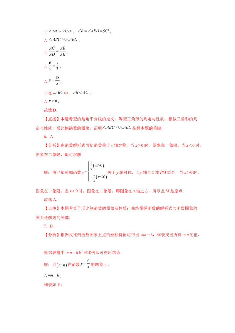 专题6.30《反比例函数》中考常考考点专题（1）（巩固篇）（专项练习）-2022-2023学年九年级数学上册基础知识专项讲练（北师大版）_北师大初中数学_9上-北师大版初中数学_06专项讲练