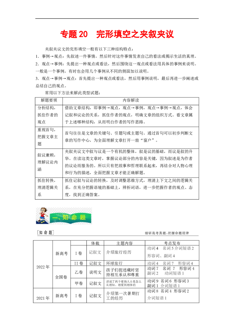 专题20完形填空之夹叙夹议（原卷版）_03高考英语_通用版（老高考）复习资料_2023年复习资料_二轮复习_2023年高考英语毕业班二轮热点题型归纳与变式演练（全国通用）