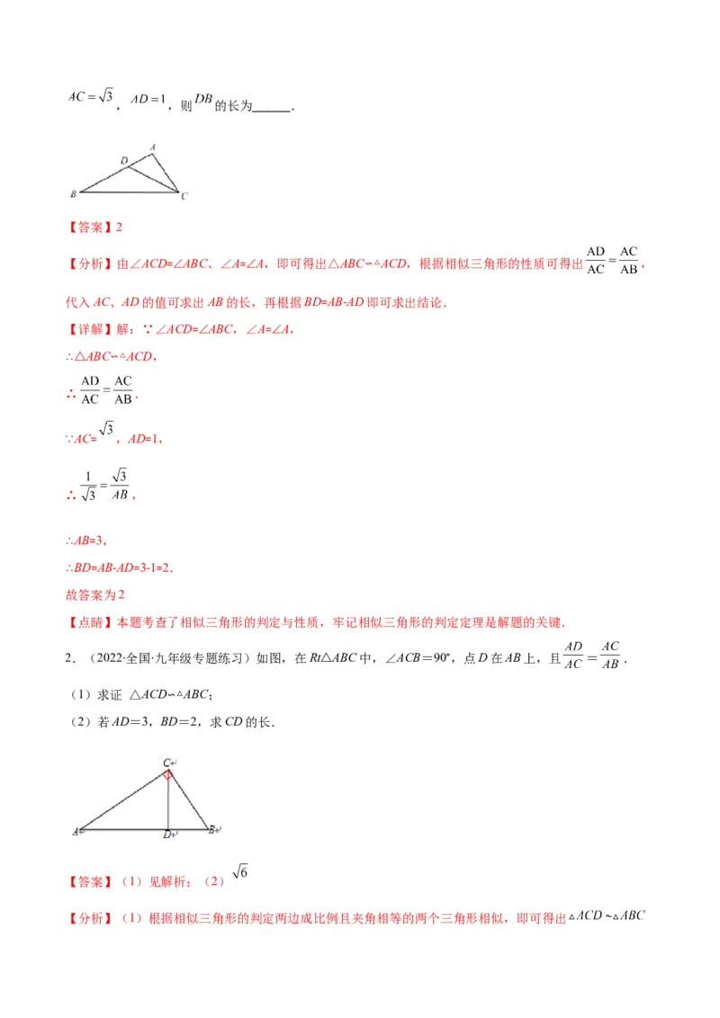 专题10相似三角形的基本六大模型(解析版)_北师大初中数学_9上-北师大版初中数学_06专项讲练_学霸满分2022-2023学年九年级数学上册重难点专题提优训练（北师大版）