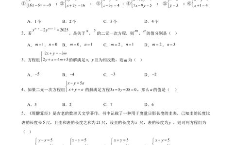 八上数学第五章二元一次方程组测试&middot;提升卷（考试版A4）_北师大初中数学_8上-北师大版初中数学_初中数学北师大8上-2025秋季新版_第二套推荐25_07习题试卷_单元测试卷