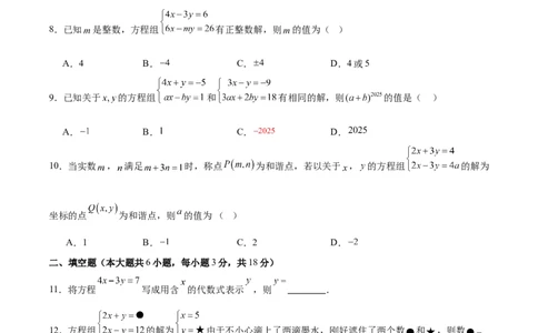 八上数学第五章二元一次方程组测试&middot;提升卷（考试版A4）_北师大初中数学_8上-北师大版初中数学_初中数学北师大8上-2025秋季新版_第二套推荐25_07习题试卷_单元测试卷