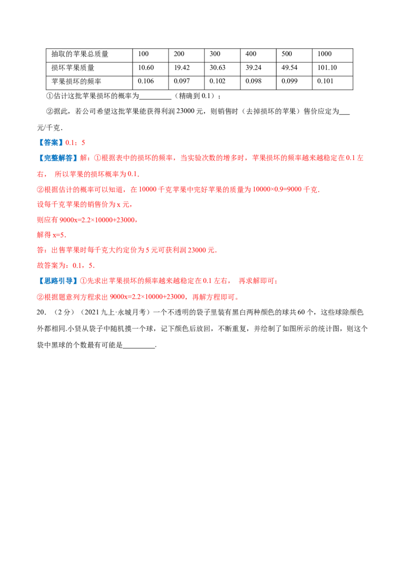 专题10用频率估计概率（解析版）_北师大初中数学_9上-北师大版初中数学_06专项讲练_挑战压轴题2022-2023学年九年级数学上册压轴题专题精选汇编（北师大版）