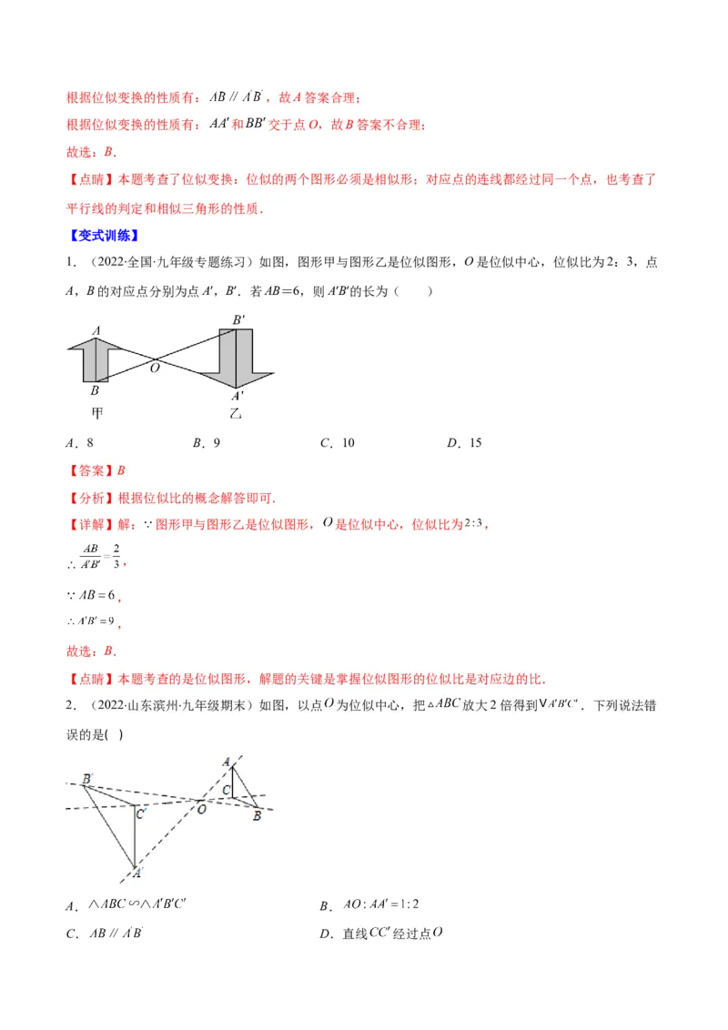 专题13图形的位似(解析版)_北师大初中数学_9上-北师大版初中数学_06专项讲练_学霸满分2022-2023学年九年级数学上册重难点专题提优训练（北师大版）