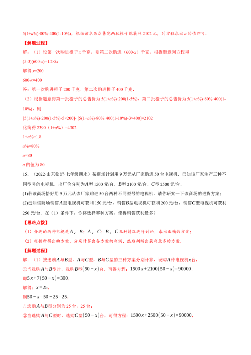 专题5.3销售利润问题（压轴题专项讲练）（北师大版）（解析版）_北师大初中数学_7上-北师大版初中数学_7上-初中数学北师大（旧版）赠送_06专项讲练