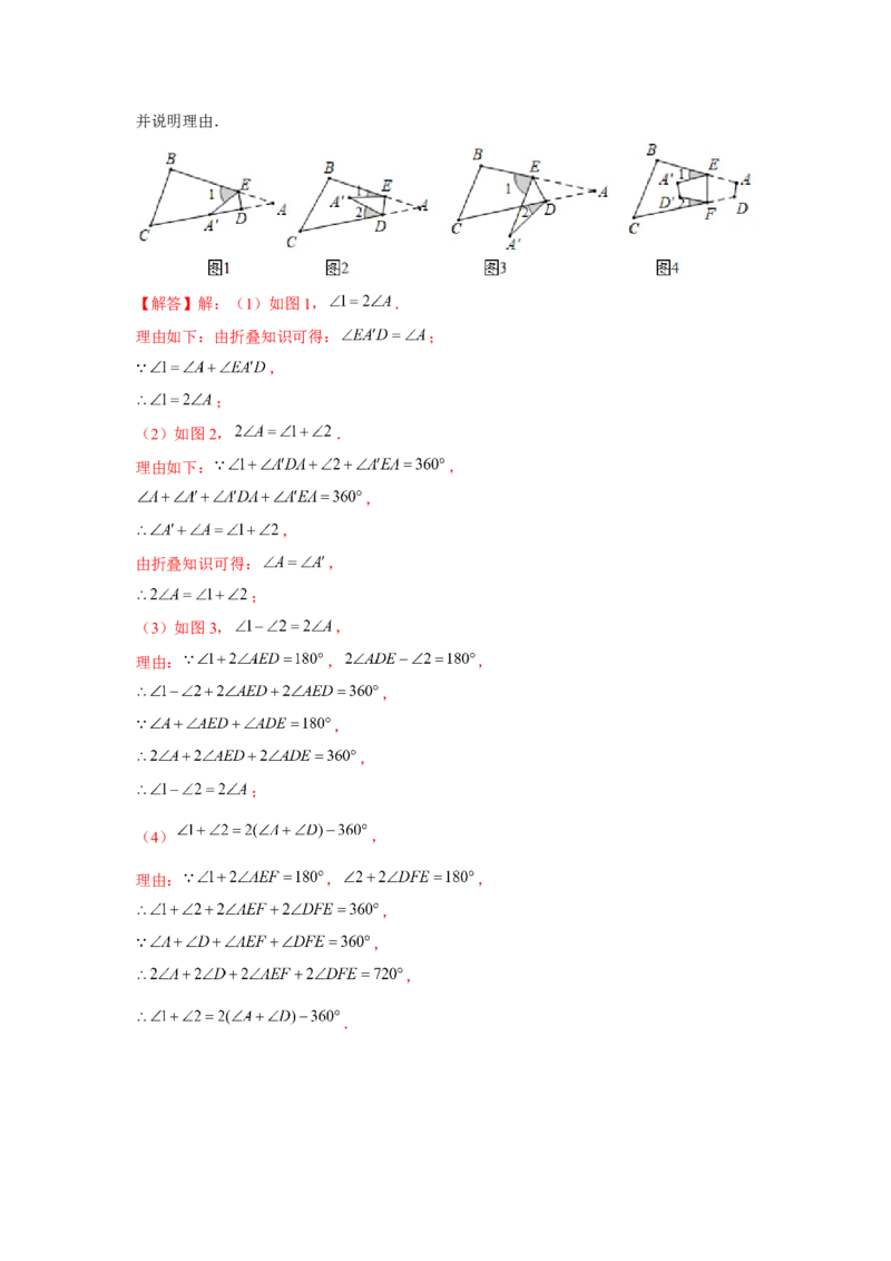 专题7.3平行线中的折叠问题（强化）（解析版）_北师大初中数学_8上-北师大版初中数学_旧版_06专项讲练