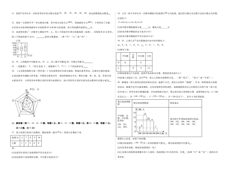 八上数学第六章数据的分析测试&middot;基础卷（考试版A3）_北师大初中数学_8上-北师大版初中数学_初中数学北师大8上-2025秋季新版_第二套推荐25_07习题试卷_单元测试卷
