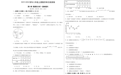 八上数学第六章数据的分析测试&middot;基础卷（考试版A3）_北师大初中数学_8上-北师大版初中数学_初中数学北师大8上-2025秋季新版_第二套推荐25_07习题试卷_单元测试卷