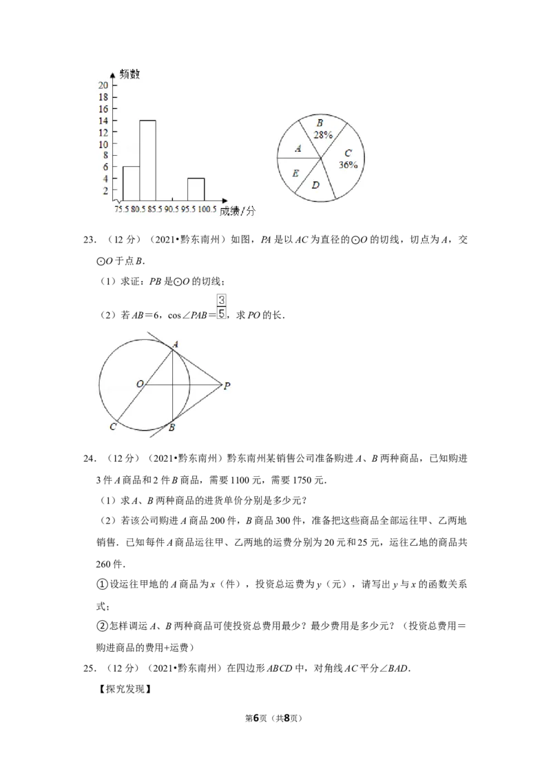 2021年贵州省黔东南州中考数学试卷（原卷版）_贵州中考_2.贵州中考数学（2008-2025）_黔东南数学12-24