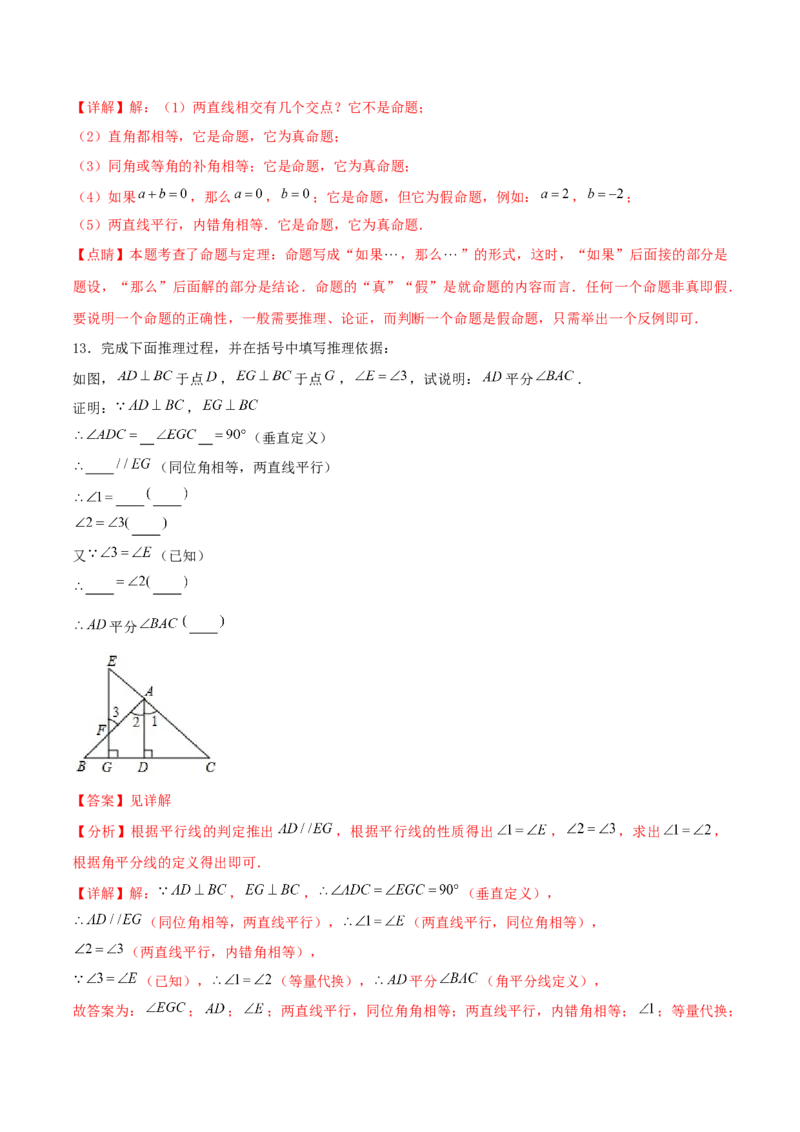专题13：平行线的证明（解析版）-2021-2022学年八年级数学上册基础考点专题培优训练+重要题型小专题（北师大版）_北师大初中数学_8上-北师大版初中数学_旧版_06专项讲练