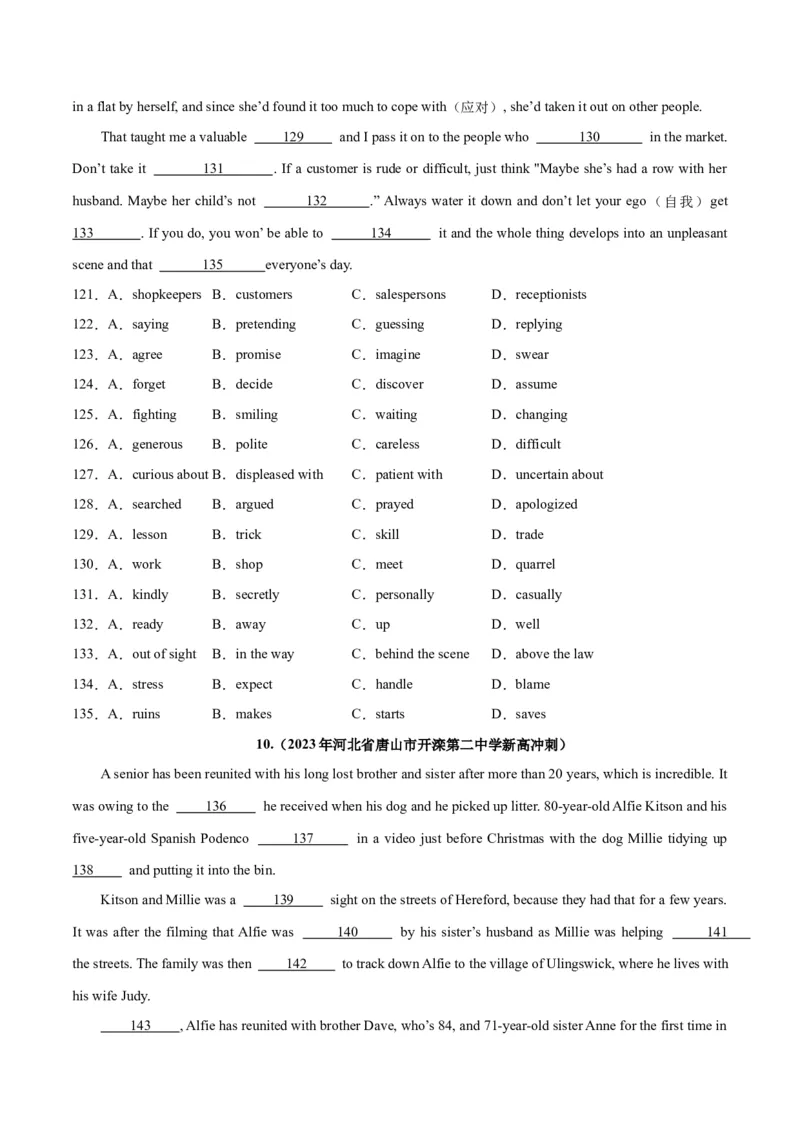 专题25完形填空记叙文-2024年新高考英语一轮复习练小题刷大题提能力（原卷版）_03高考英语_新高考复习资料_2024年新高考资料_一轮复习资料_第二部分刷大题_阅读+完形填空+语法填空