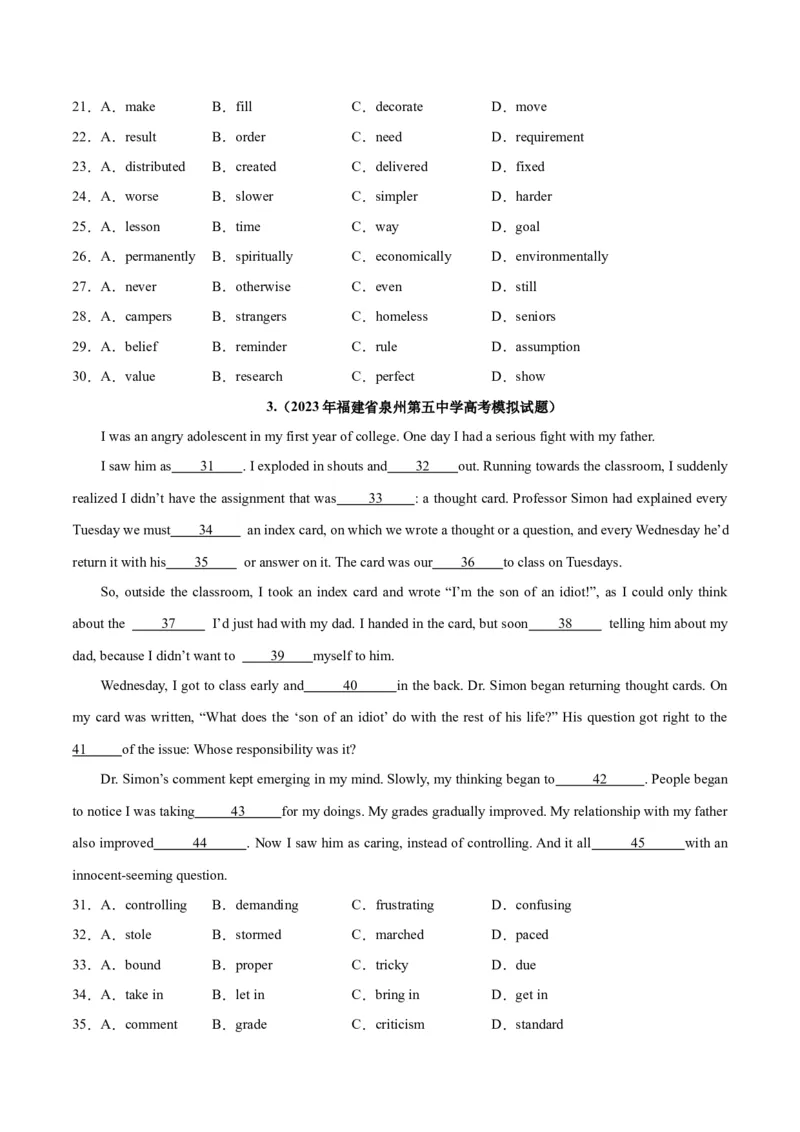 专题25完形填空记叙文-2024年新高考英语一轮复习练小题刷大题提能力（原卷版）_03高考英语_新高考复习资料_2024年新高考资料_一轮复习资料_第二部分刷大题_阅读+完形填空+语法填空