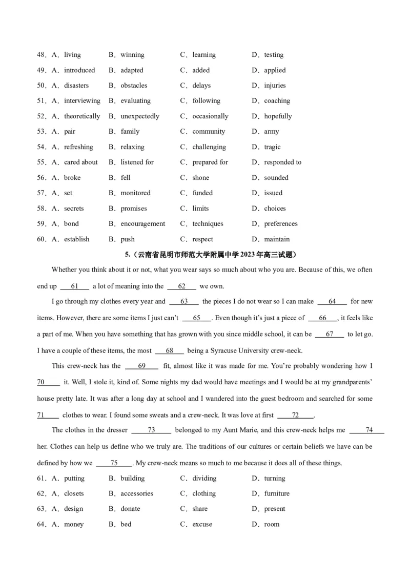 专题25完形填空记叙文-2024年新高考英语一轮复习练小题刷大题提能力（原卷版）_03高考英语_新高考复习资料_2024年新高考资料_一轮复习资料_第二部分刷大题_阅读+完形填空+语法填空