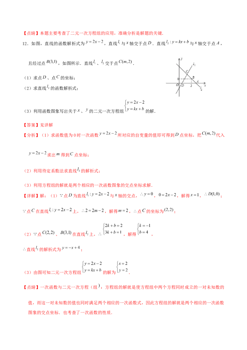 专题10：二元一次方程组（2）（解析版）-2020-2021学年八年级数学上册基础考点专题培优训练+重要题型小专题（北师大版）_北师大初中数学_8上-北师大版初中数学_旧版_06专项讲练