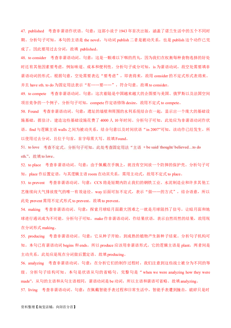 专题3.2.2非谓语动词(冲击双一流单句语法填空60题+原创语法填空1篇)_03高考英语_新高考复习资料_2024年新高考资料_专项复习资料_第二部分语法知识专项突破（含原创试题）