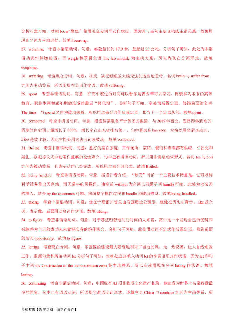 专题3.2.2非谓语动词(冲击双一流单句语法填空60题+原创语法填空1篇)_03高考英语_新高考复习资料_2024年新高考资料_专项复习资料_第二部分语法知识专项突破（含原创试题）