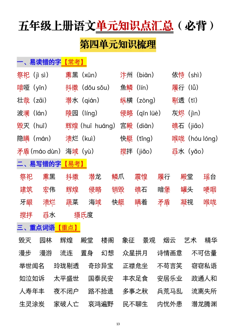 1112五年级上册语文1-8单元单元知识点归纳梳理(1)_小学1-6年级常用的上册资源汇总_五年级上册资料(1)