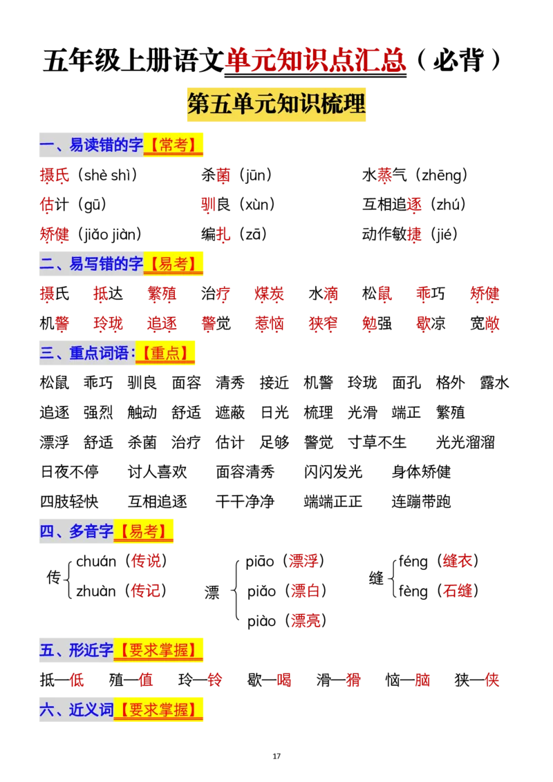 1112五年级上册语文1-8单元单元知识点归纳梳理(1)_小学1-6年级常用的上册资源汇总_五年级上册资料(1)