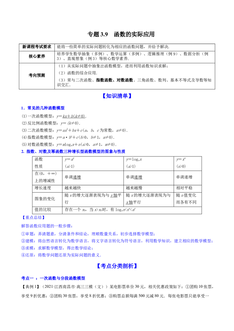 专题3.9函数的实际应用2022年高考数学一轮复习讲练测（新教材新高考）（讲）解析版_02高考数学_新高考复习资料_2022年新高考资料
