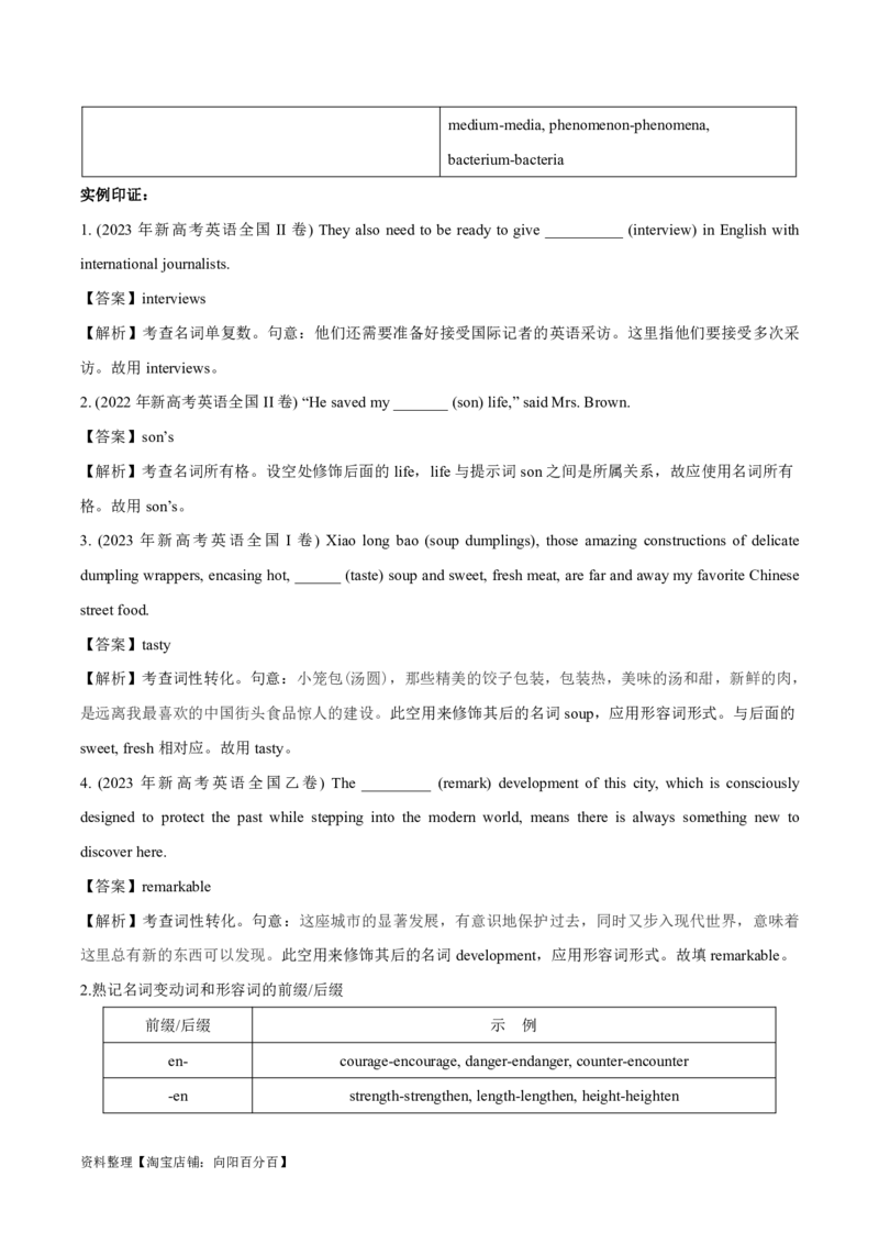 专题3.2.2+语法填空(三)名词、形容词、副词、代词等（考情分析+真题回顾+最新模拟试题）（解析版）_03高考英语_新高考复习资料_2024年新高考资料_二轮复习资料_第三部分语法填空