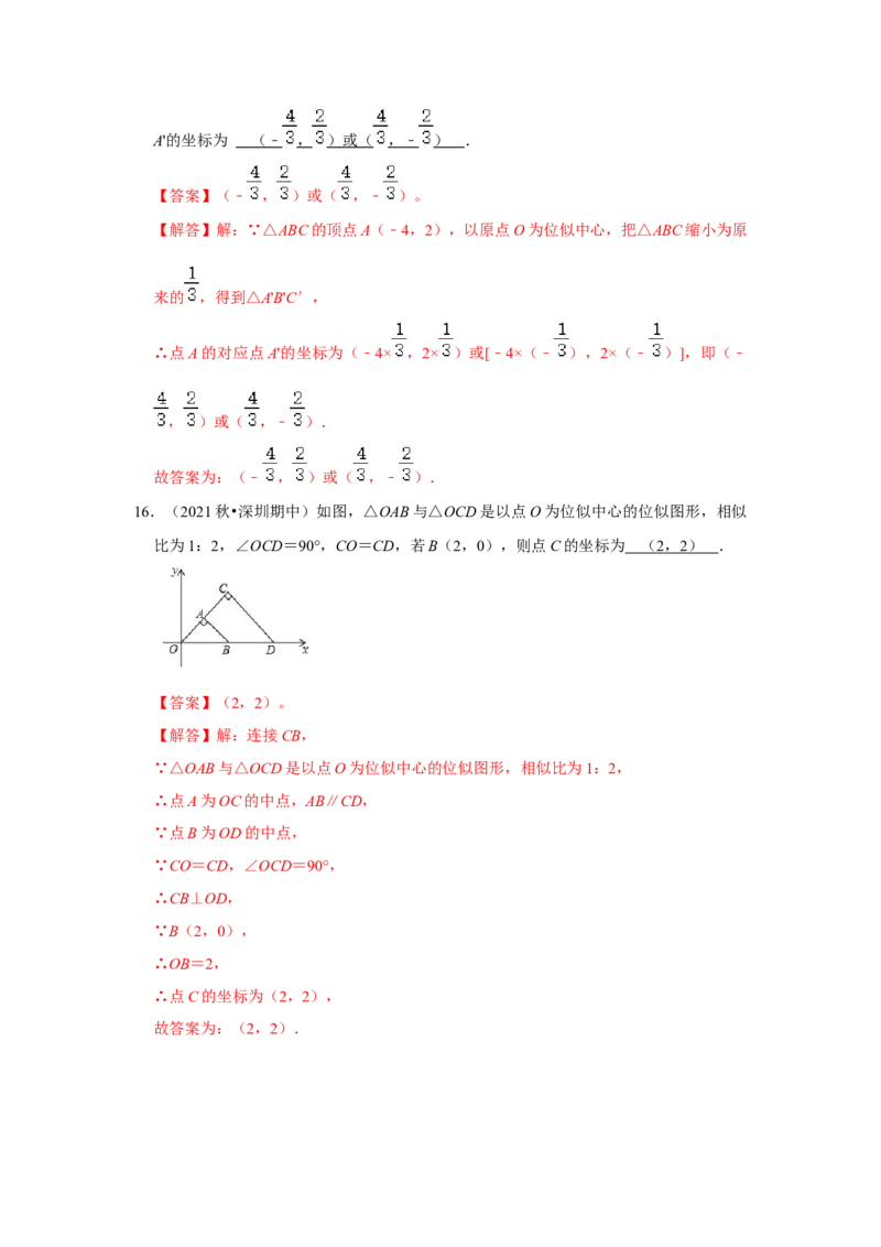 专题4.3图形的位似（能力提升）（解析版）_北师大初中数学_9上-北师大版初中数学_06专项讲练_2022-2023学年九年级数学上册《同步考点解读&bull;专题训练》（北师大版）