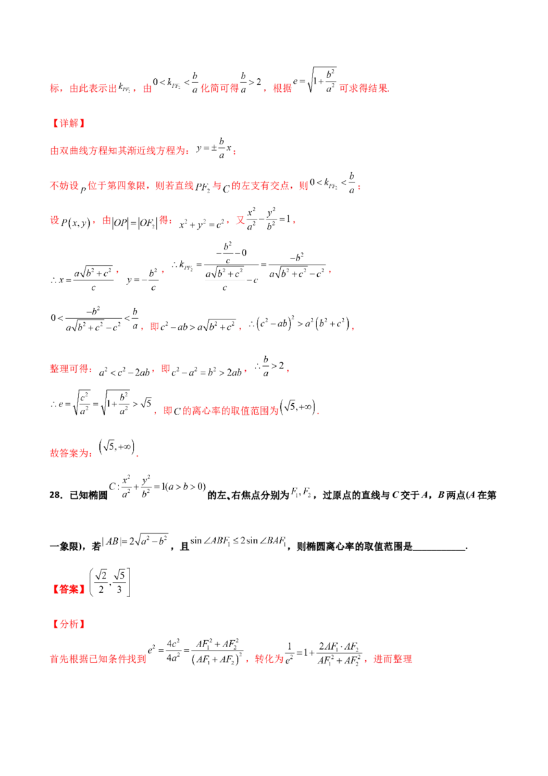 专题24圆锥曲线的离心率及范围必刷100题(解析版)_02高考数学_新高考复习资料_2022年新高考资料_千题百练2022高考数学