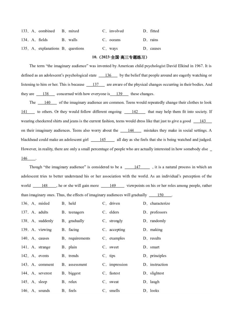 专题26完形填空说明文-2024年新高考英语一轮复习练小题刷大题提能力（原卷版）_03高考英语_新高考复习资料_2024年新高考资料_一轮复习资料_第二部分刷大题_阅读+完形填空+语法填空