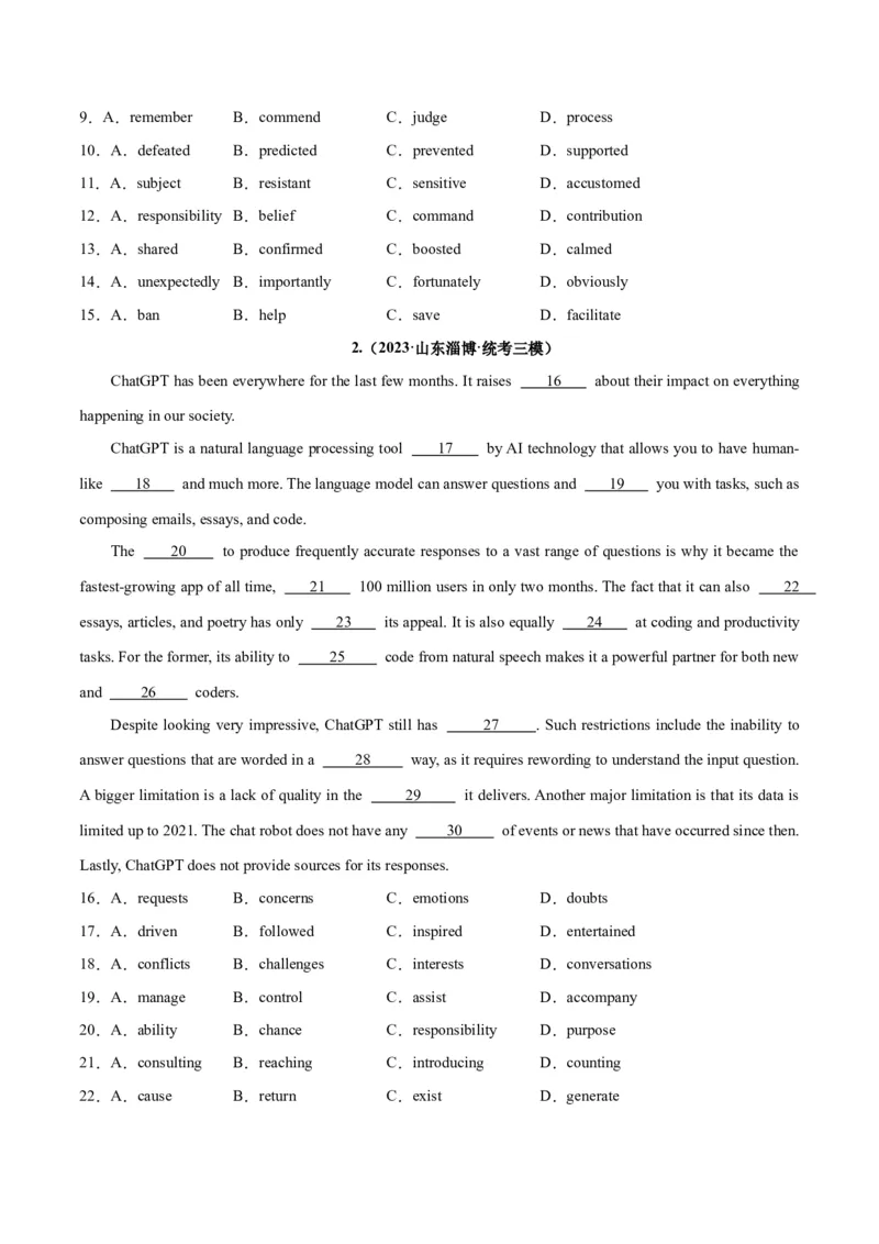 专题26完形填空说明文-2024年新高考英语一轮复习练小题刷大题提能力（原卷版）_03高考英语_新高考复习资料_2024年新高考资料_一轮复习资料_第二部分刷大题_阅读+完形填空+语法填空