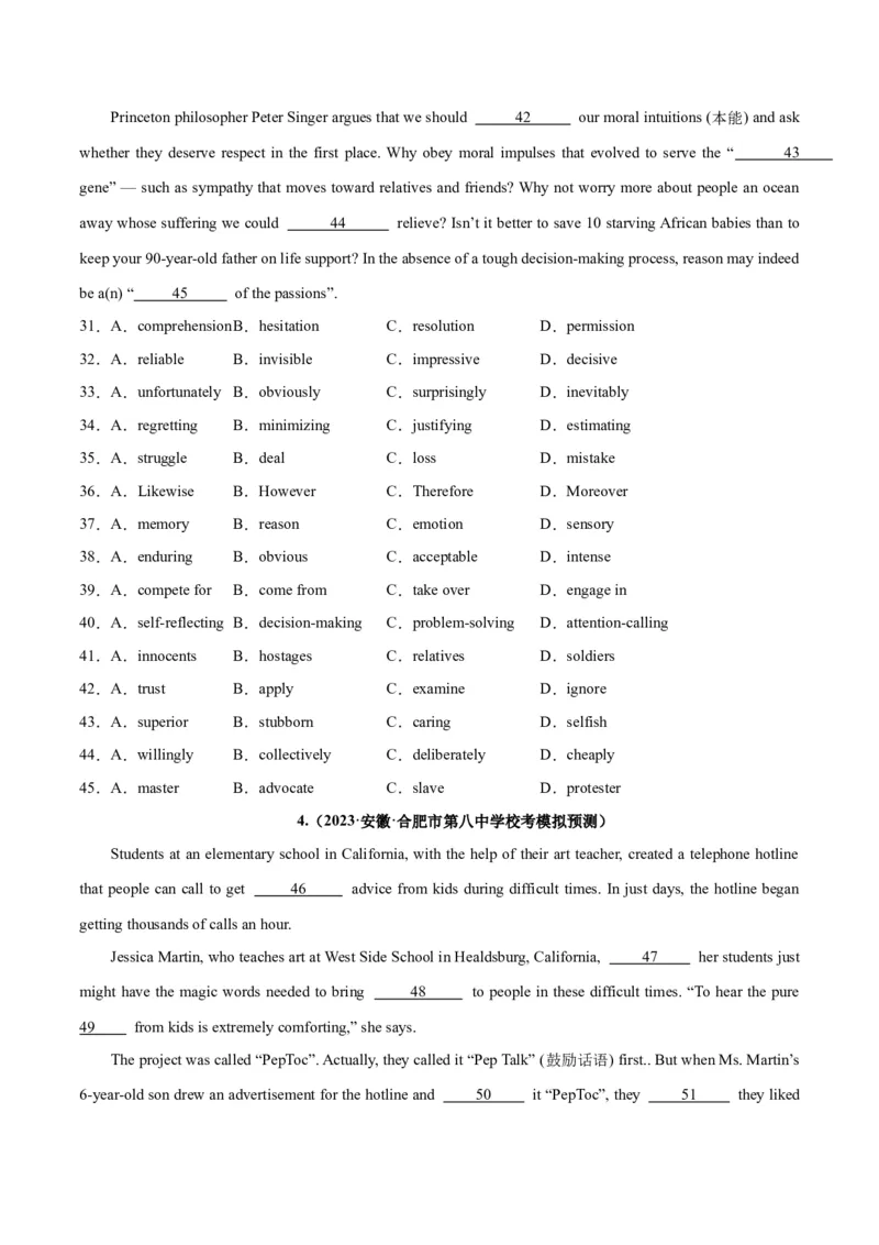 专题26完形填空说明文-2024年新高考英语一轮复习练小题刷大题提能力（原卷版）_03高考英语_新高考复习资料_2024年新高考资料_一轮复习资料_第二部分刷大题_阅读+完形填空+语法填空