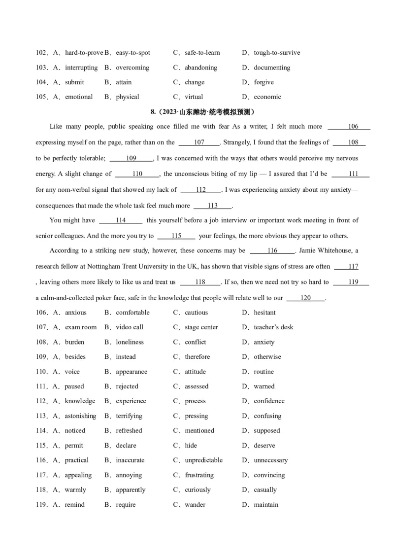 专题26完形填空说明文-2024年新高考英语一轮复习练小题刷大题提能力（原卷版）_03高考英语_新高考复习资料_2024年新高考资料_一轮复习资料_第二部分刷大题_阅读+完形填空+语法填空