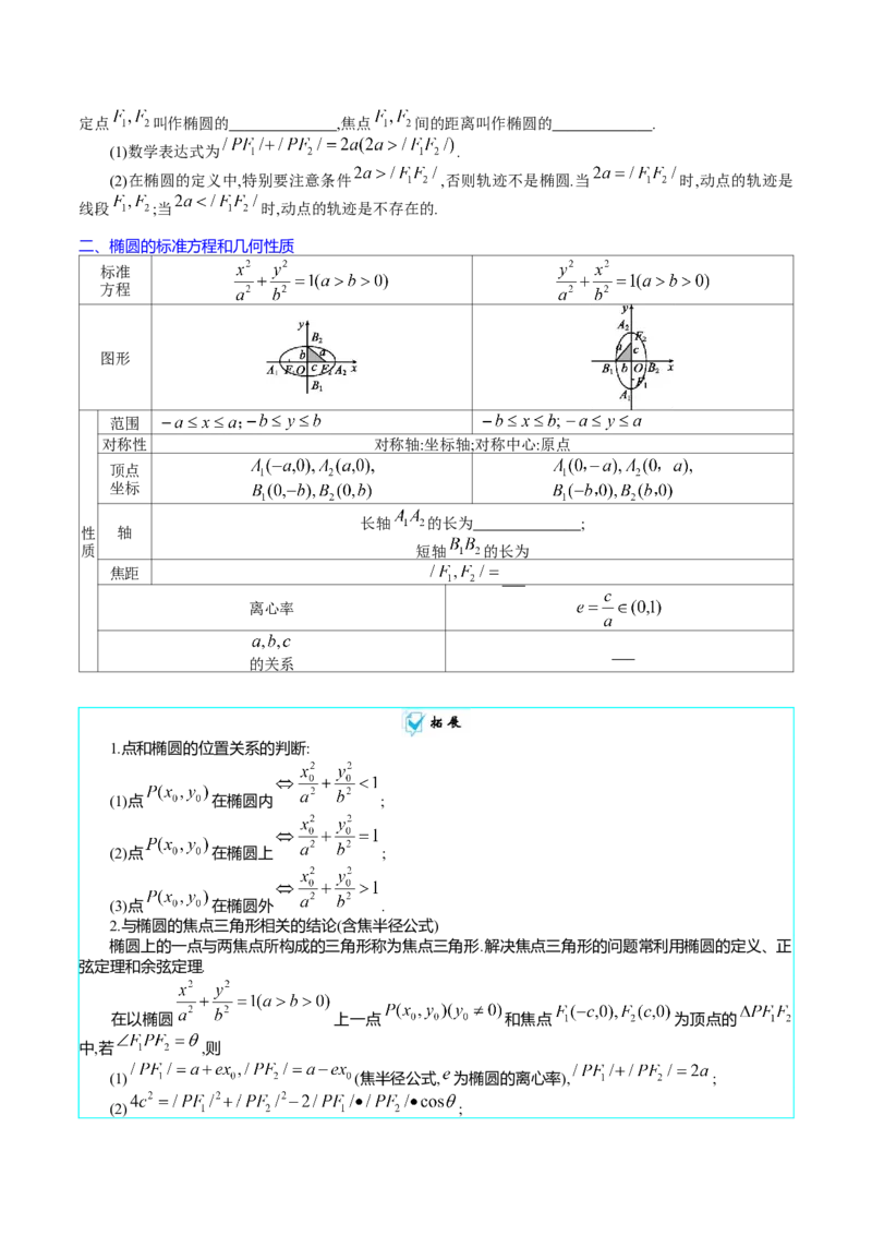专题29椭圆及其性质（学生版）_02高考数学_通用版（老高考）复习资料_2024年复习资料_完备战2024年高考数学一轮复习考点帮（全国通用）_核心考点讲练